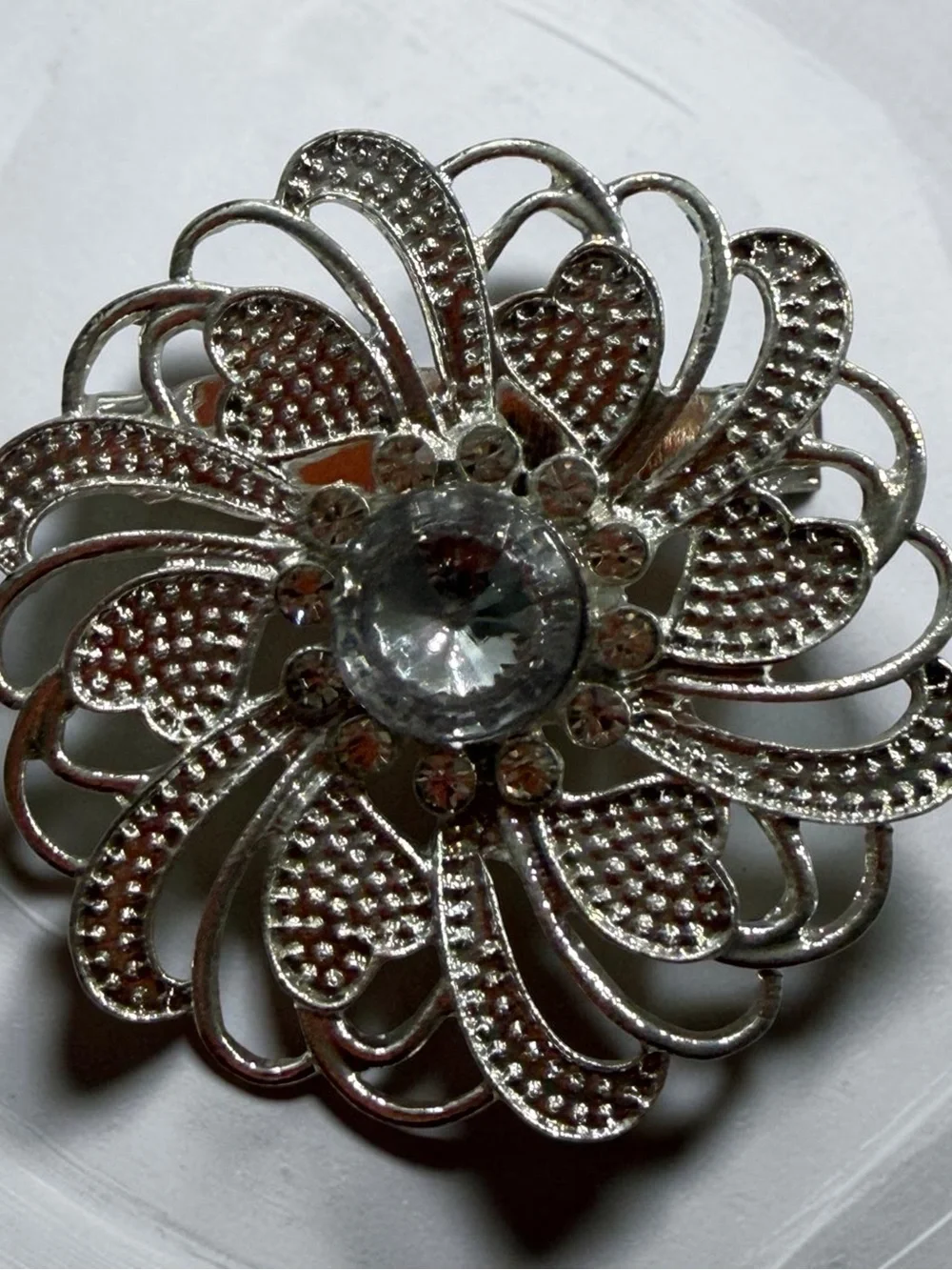 Silver Floral Crystal Brooch